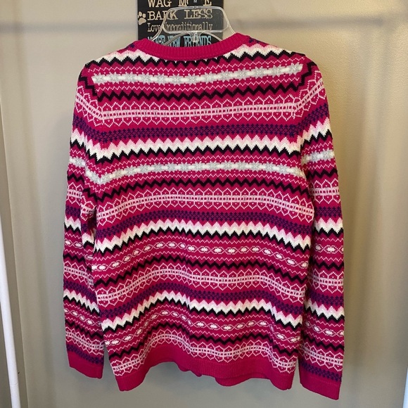 Talbots pink Fair Isle Nordic wool blend sweater cardigan - Picture 2 of 7